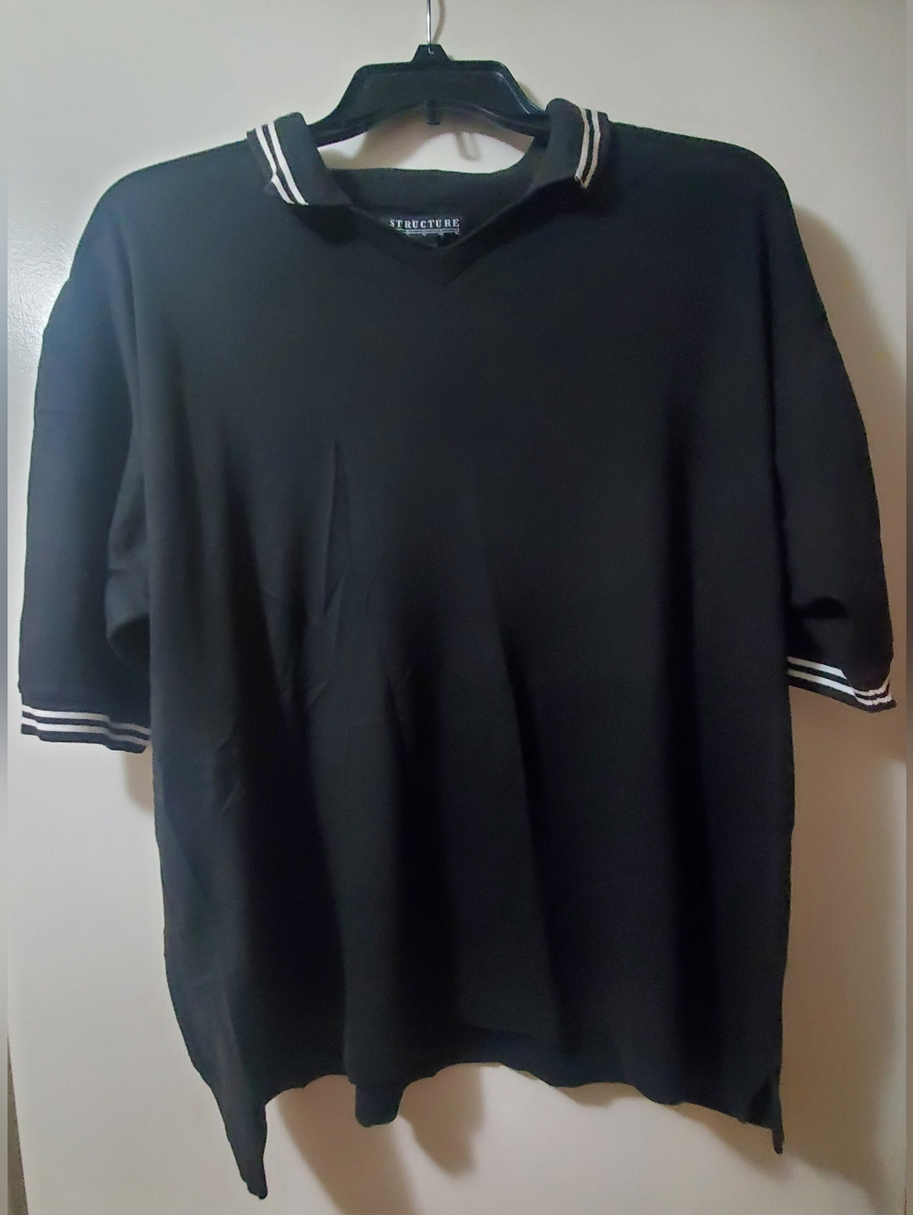 Structure Black Polo with White Stripe Trim Size XL